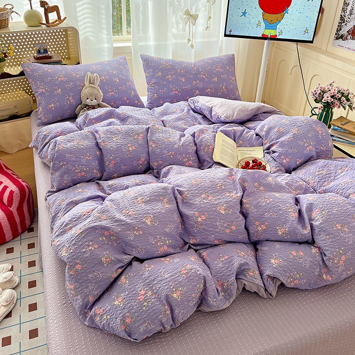 91家纺网 家纺一手货源 找家纺 （总）一比一 2026春夏新款泡芙棉泡芙纱印花四件套-简单款