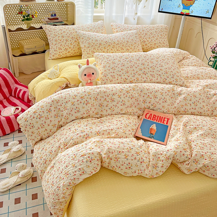 91家纺网 家纺一手货源 找家纺 （总）一比一 2026春夏新款泡芙棉泡芙纱印花四件套-简单款