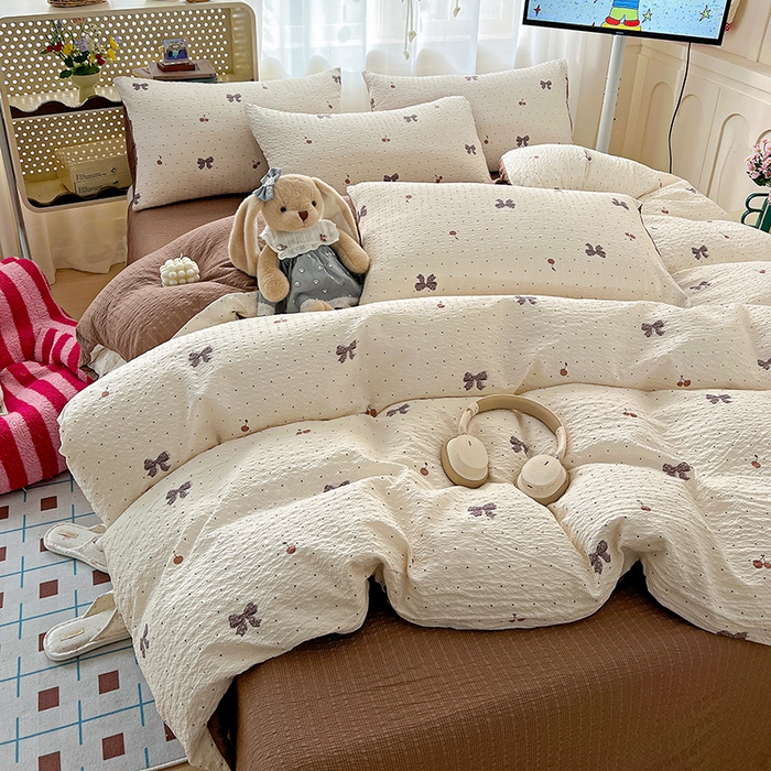 91家纺网 家纺一手货源 找家纺 （总）一比一 2026春夏新款泡芙棉泡芙纱印花四件套-简单款