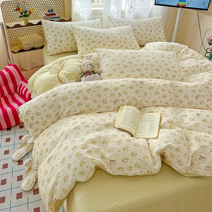 一比一 2026春夏新款泡芙棉泡芙纱印花四件套-简单款 春日来信