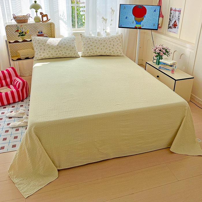 91家纺网 家纺一手货源 找家纺 一比一 2026春夏新款泡芙棉泡芙纱印花四件套-简单款 春日来信