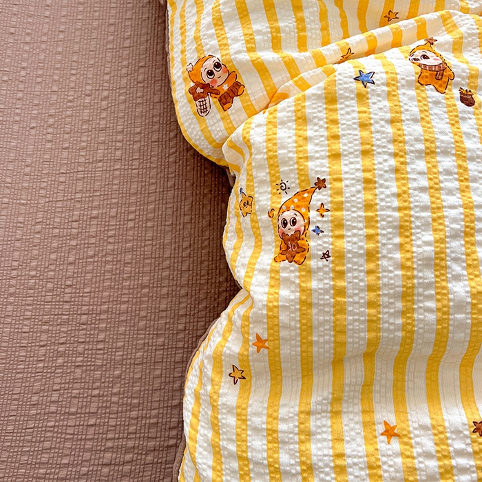 91家纺网 家纺一手货源 找家纺 一比一 2026春夏新款泡芙棉泡芙纱印花四件套-简单款 哈咯星人