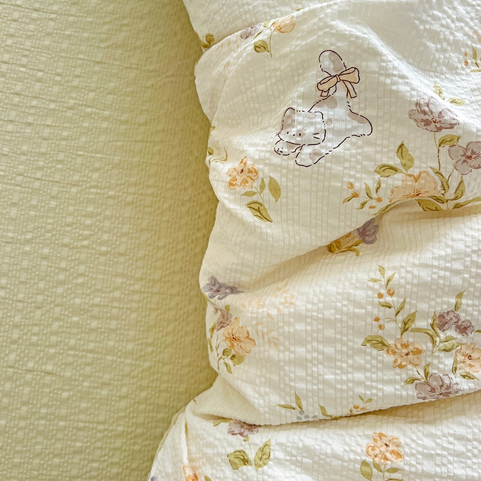 91家纺网 家纺一手货源 找家纺 一比一 2026春夏新款泡芙棉泡芙纱印花四件套-简单款 欢乐趴