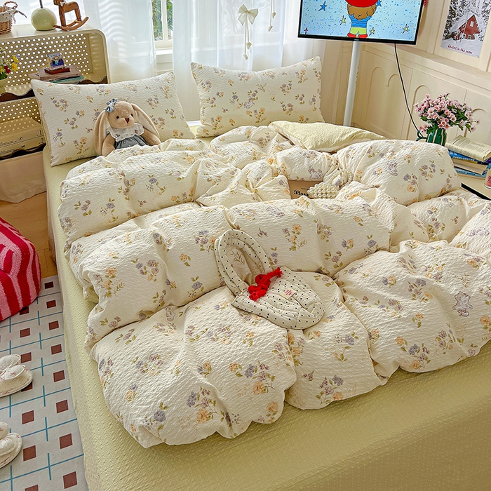 91家纺网 家纺一手货源 找家纺 一比一 2026春夏新款泡芙棉泡芙纱印花四件套-简单款 欢乐趴