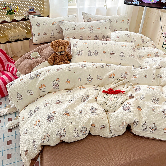 一比一 2026春夏新款泡芙棉泡芙纱印花四件套-简单款 萌宠派对