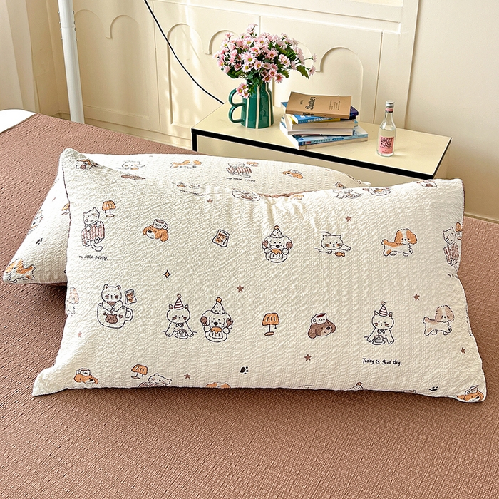 91家纺网 家纺一手货源 找家纺 一比一 2026春夏新款泡芙棉泡芙纱印花四件套-简单款 萌宠派对