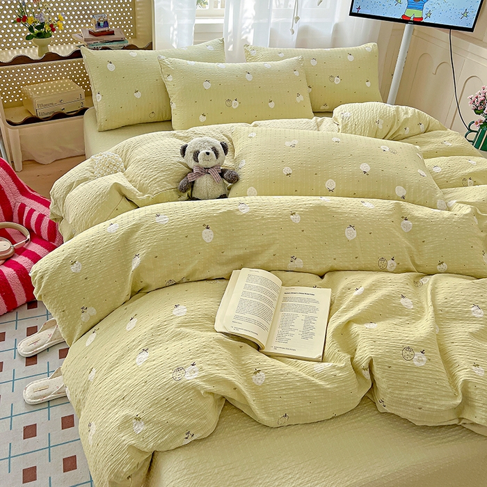 一比一 2026春夏新款泡芙棉泡芙纱印花四件套-简单款 抹茶梅梅