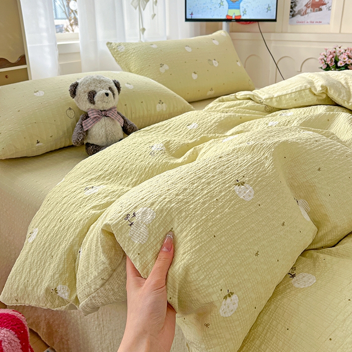 91家纺网 家纺一手货源 找家纺 一比一 2026春夏新款泡芙棉泡芙纱印花四件套-简单款 抹茶梅梅