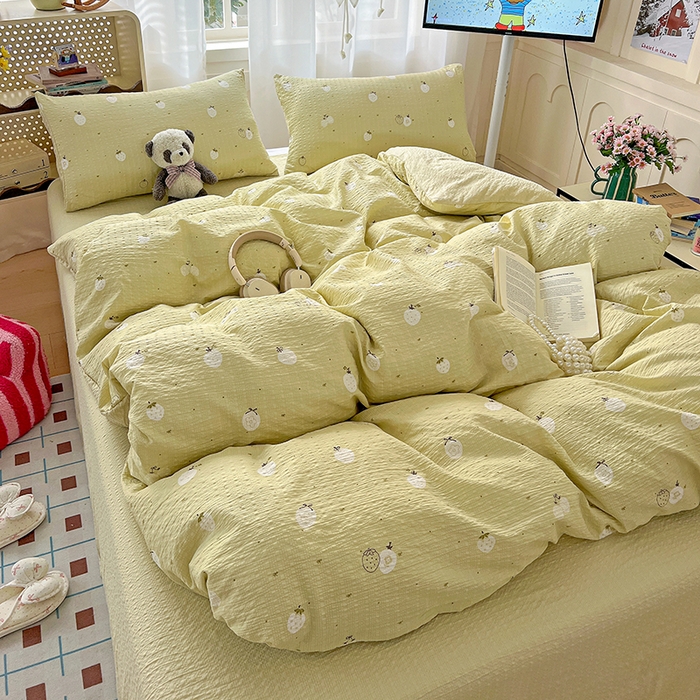 91家纺网 家纺一手货源 找家纺 一比一 2026春夏新款泡芙棉泡芙纱印花四件套-简单款 抹茶梅梅