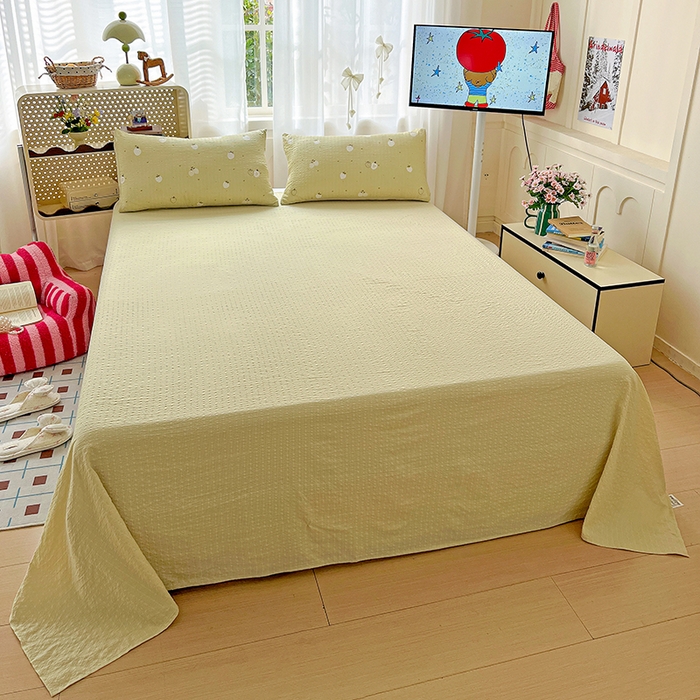 91家纺网 家纺一手货源 找家纺 一比一 2026春夏新款泡芙棉泡芙纱印花四件套-简单款 抹茶梅梅