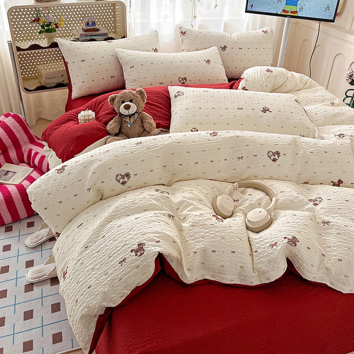 一比一 2026春夏新款泡芙棉泡芙纱印花四件套-简单款 木马甜心