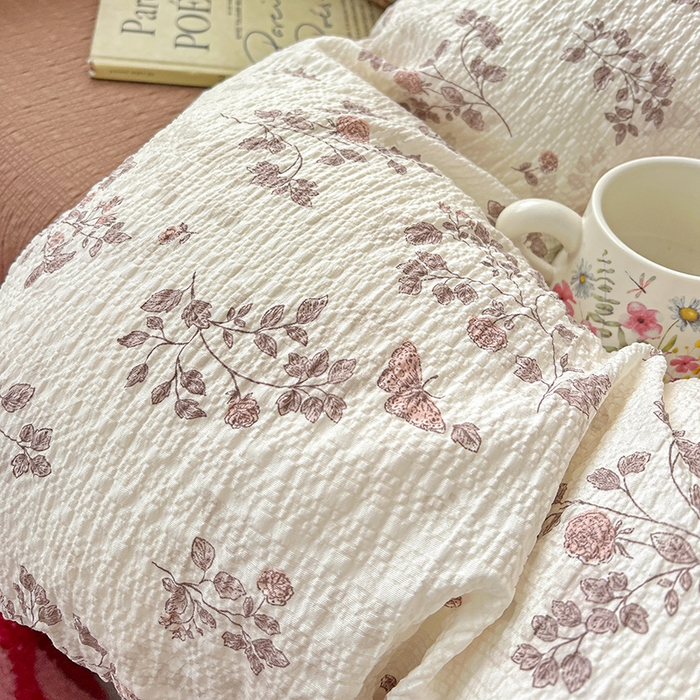 91家纺网 家纺一手货源 找家纺 一比一 2026春夏新款泡芙棉泡芙纱印花四件套-简单款 暮秋