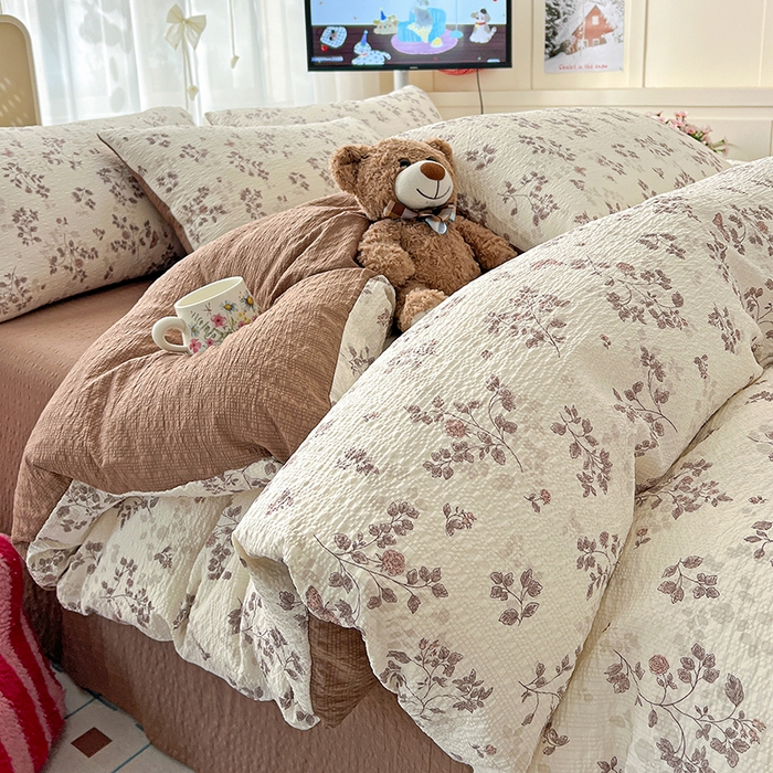 91家纺网 家纺一手货源 找家纺 一比一 2026春夏新款泡芙棉泡芙纱印花四件套-简单款 暮秋