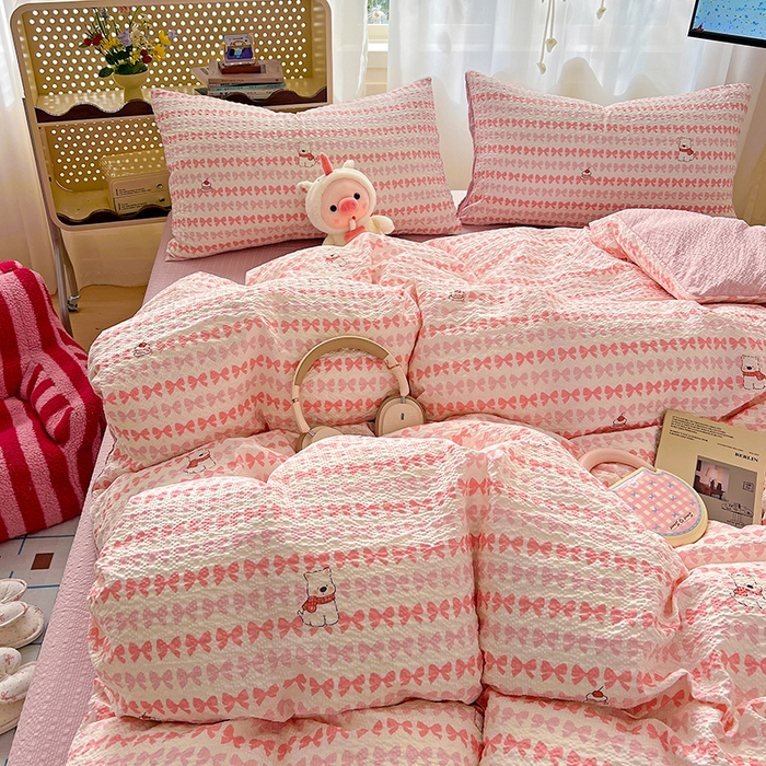 91家纺网 家纺一手货源 找家纺 一比一 2026春夏新款泡芙棉泡芙纱印花四件套-简单款 泡芙小狗