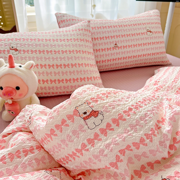 91家纺网 家纺一手货源 找家纺 一比一 2026春夏新款泡芙棉泡芙纱印花四件套-简单款 泡芙小狗