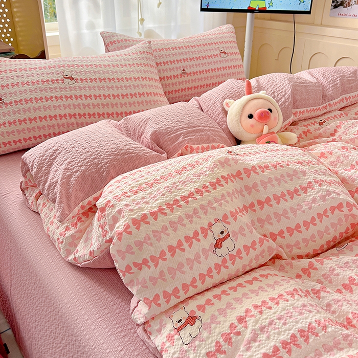 91家纺网 家纺一手货源 找家纺 一比一 2026春夏新款泡芙棉泡芙纱印花四件套-简单款 泡芙小狗