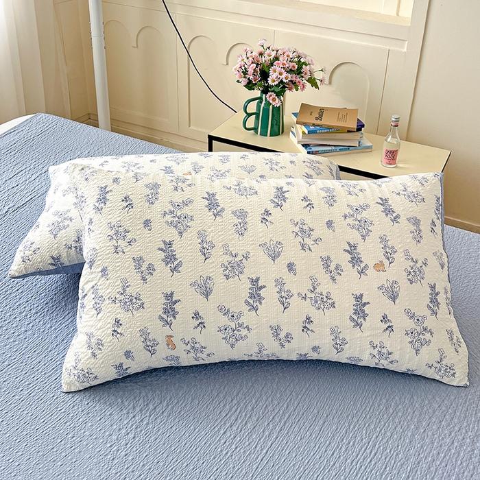 91家纺网 家纺一手货源 找家纺 一比一 2026春夏新款泡芙棉泡芙纱印花四件套-简单款 青花集