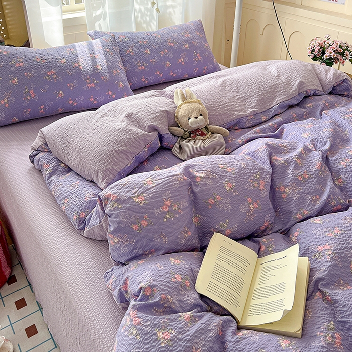 91家纺网 家纺一手货源 找家纺 一比一 2026春夏新款泡芙棉泡芙纱印花四件套-简单款 水云间