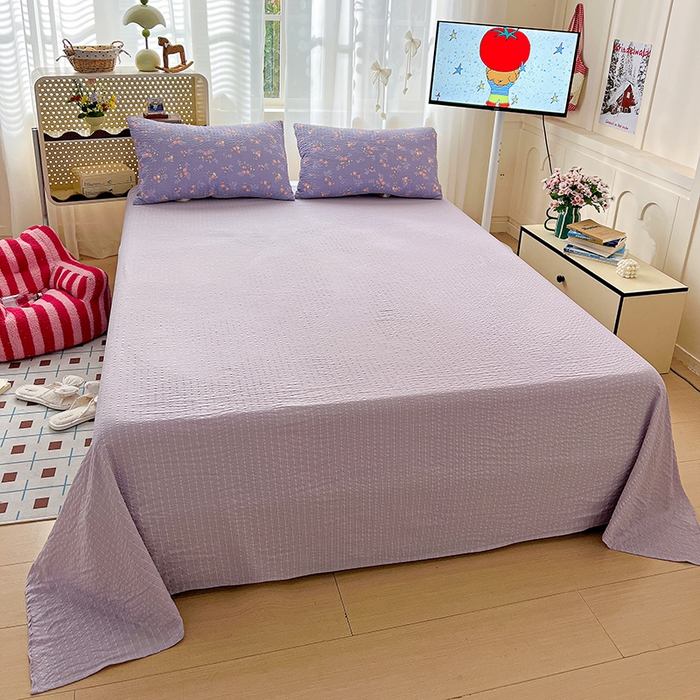 91家纺网 家纺一手货源 找家纺 一比一 2026春夏新款泡芙棉泡芙纱印花四件套-简单款 水云间