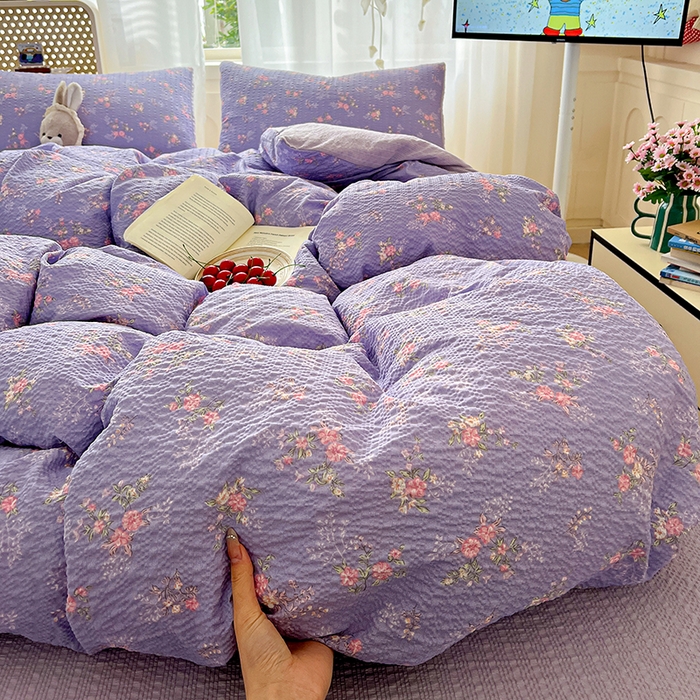 91家纺网 家纺一手货源 找家纺 一比一 2026春夏新款泡芙棉泡芙纱印花四件套-简单款 水云间