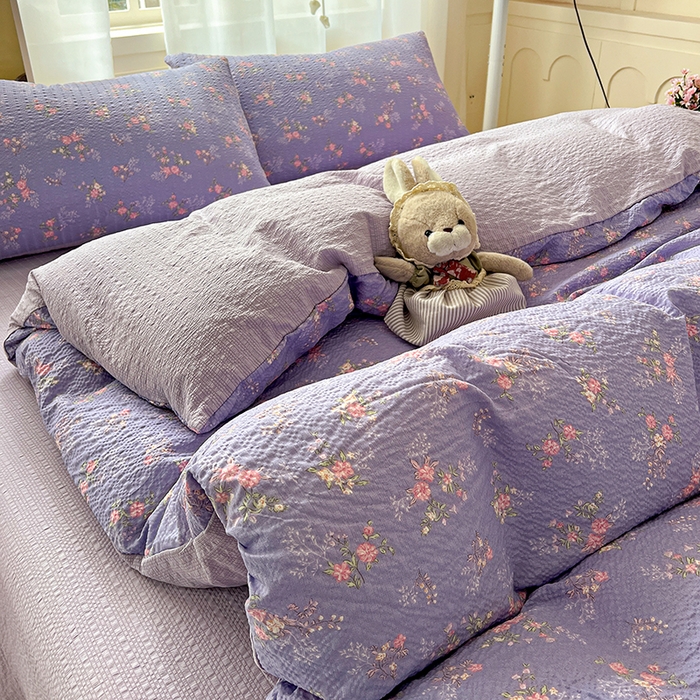 91家纺网 家纺一手货源 找家纺 一比一 2026春夏新款泡芙棉泡芙纱印花四件套-简单款 水云间