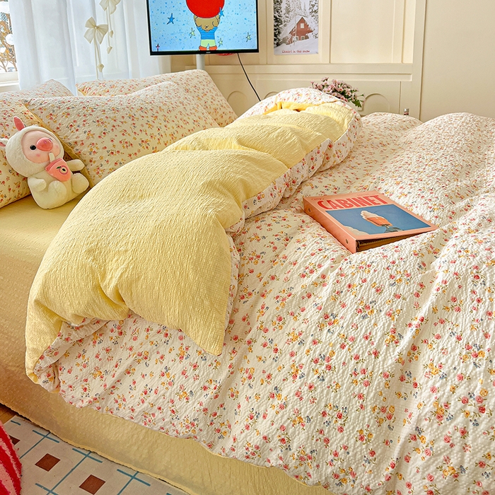 91家纺网 家纺一手货源 找家纺 一比一 2026春夏新款泡芙棉泡芙纱印花四件套-简单款 心愿