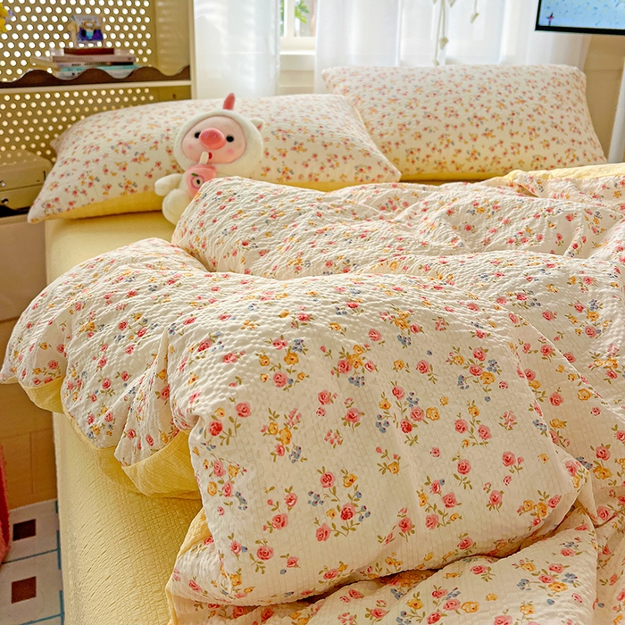 91家纺网 家纺一手货源 找家纺 一比一 2026春夏新款泡芙棉泡芙纱印花四件套-简单款 心愿