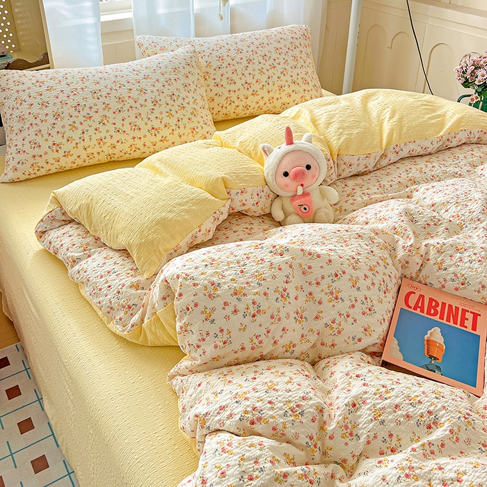 91家纺网 家纺一手货源 找家纺 一比一 2026春夏新款泡芙棉泡芙纱印花四件套-简单款 心愿