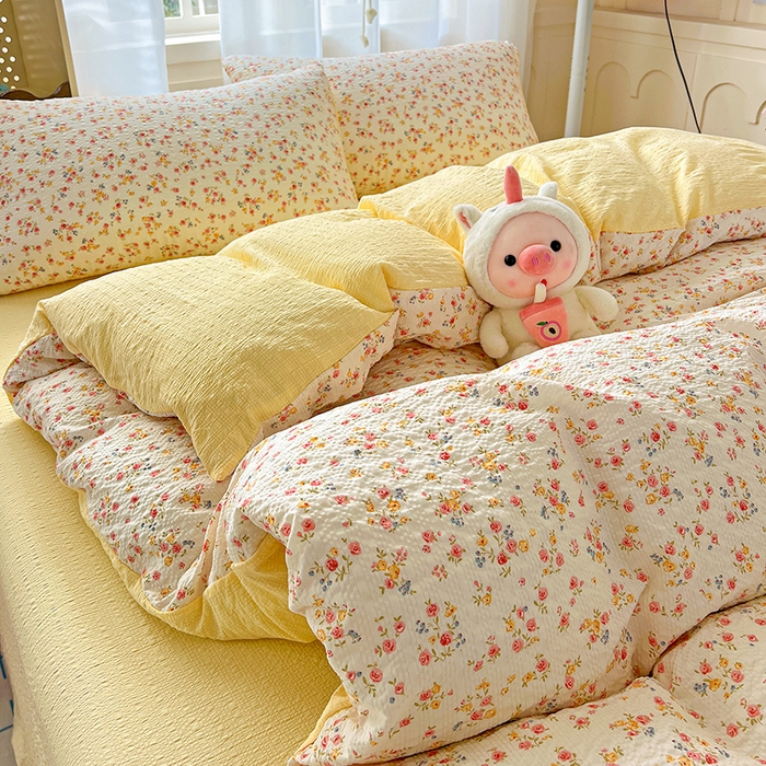 91家纺网 家纺一手货源 找家纺 一比一 2026春夏新款泡芙棉泡芙纱印花四件套-简单款 心愿