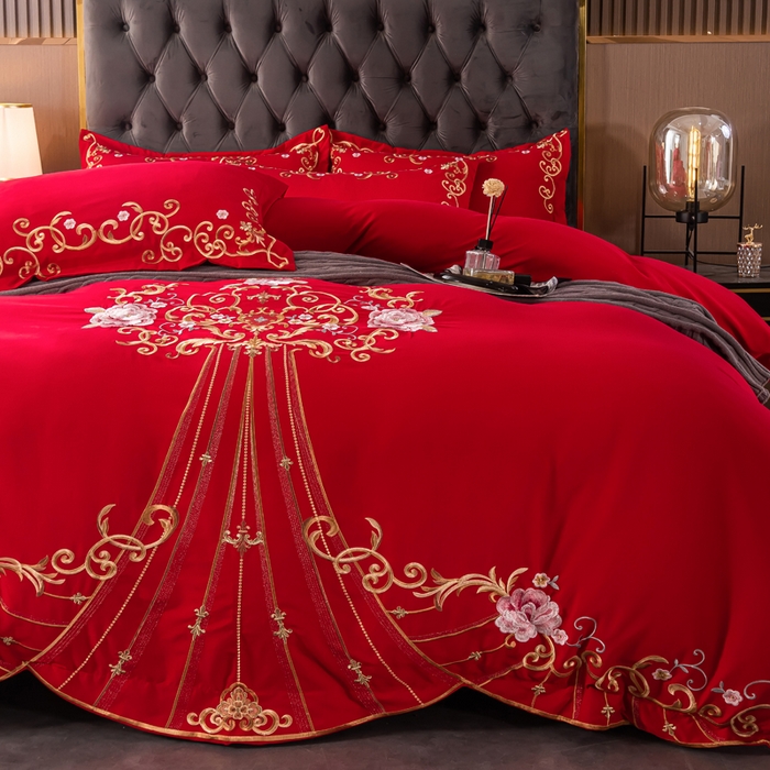 91家纺网 家纺一手货源 找家纺 （总）合欢（原天一阁） 2026新款锦棉斜纹长绒棉刺绣四件套