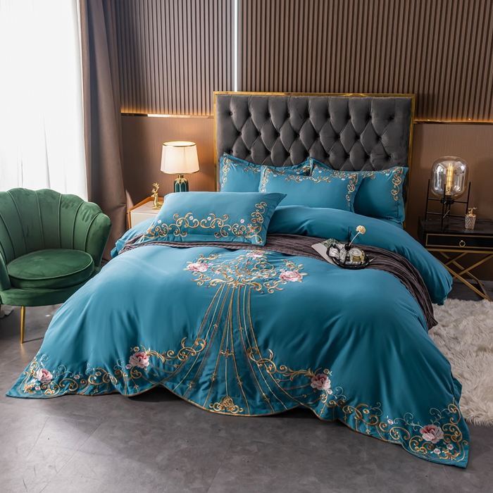 91家纺网 家纺一手货源 找家纺 合欢（原天一阁） 2026新款锦棉斜纹长绒棉刺绣四件套 丽娜-宾利兰