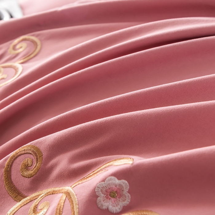 91家纺网 家纺一手货源 找家纺 合欢（原天一阁） 2026新款锦棉斜纹长绒棉刺绣四件套 丽娜-豆沙