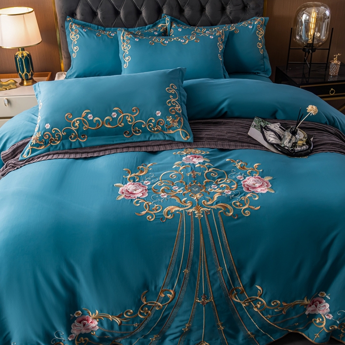 91家纺网 家纺一手货源 找家纺 合欢（原天一阁） 2026新款锦棉斜纹长绒棉刺绣四件套 丽娜-宾利兰