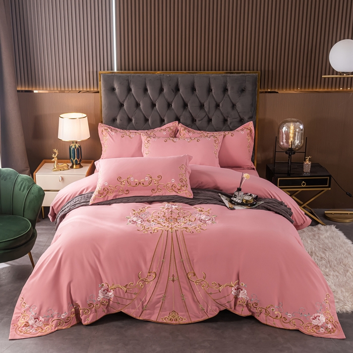 合欢（原天一阁） 2026新款锦棉斜纹长绒棉刺绣四件套 丽娜-豆沙