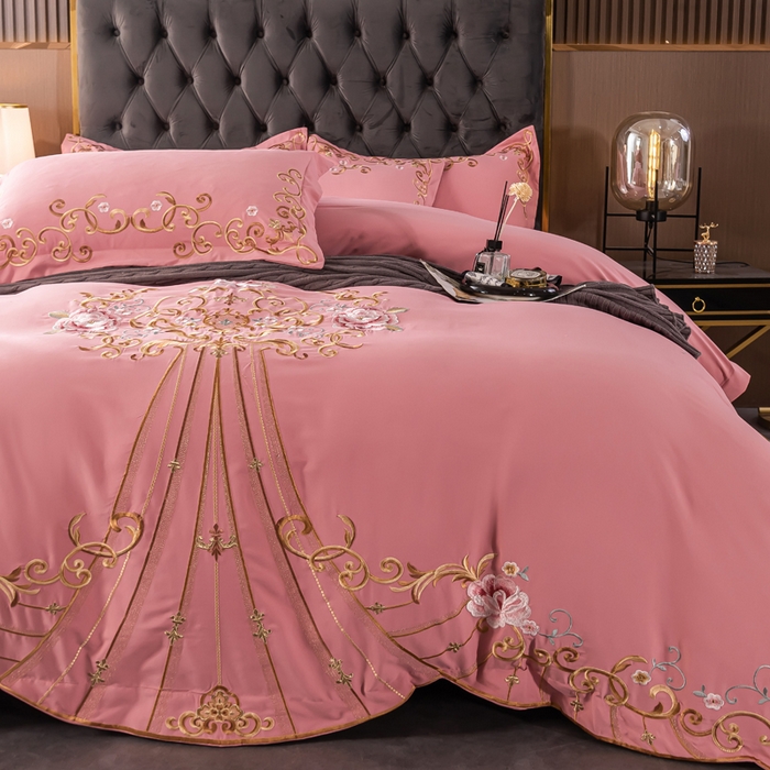 91家纺网 家纺一手货源 找家纺 合欢（原天一阁） 2026新款锦棉斜纹长绒棉刺绣四件套 丽娜-豆沙