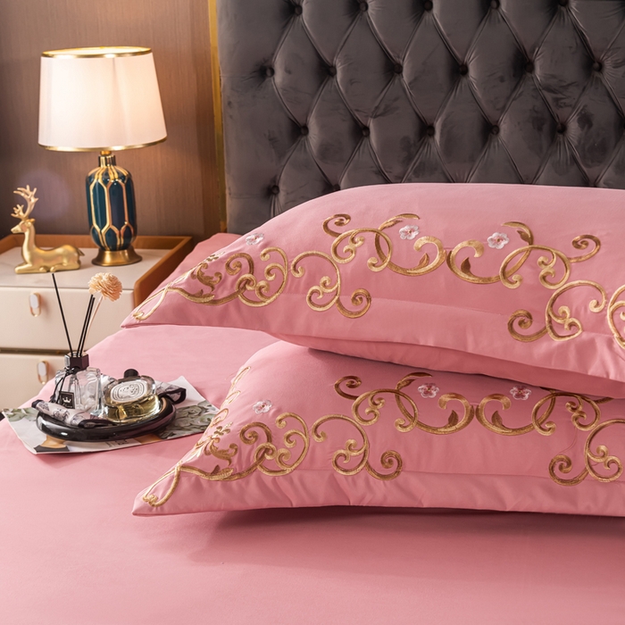 91家纺网 家纺一手货源 找家纺 合欢（原天一阁） 2026新款锦棉斜纹长绒棉刺绣四件套 丽娜-豆沙