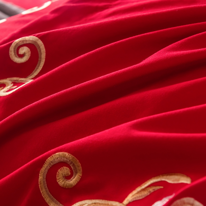 91家纺网 家纺一手货源 找家纺 合欢（原天一阁） 2026新款锦棉斜纹长绒棉刺绣四件套 丽娜-大红