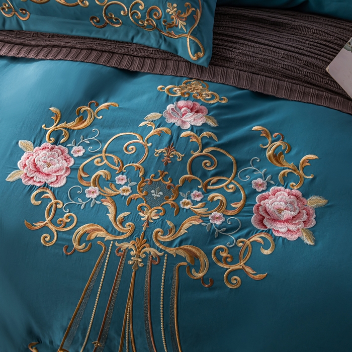 91家纺网 家纺一手货源 找家纺 合欢（原天一阁） 2026新款锦棉斜纹长绒棉刺绣四件套 丽娜-宾利兰