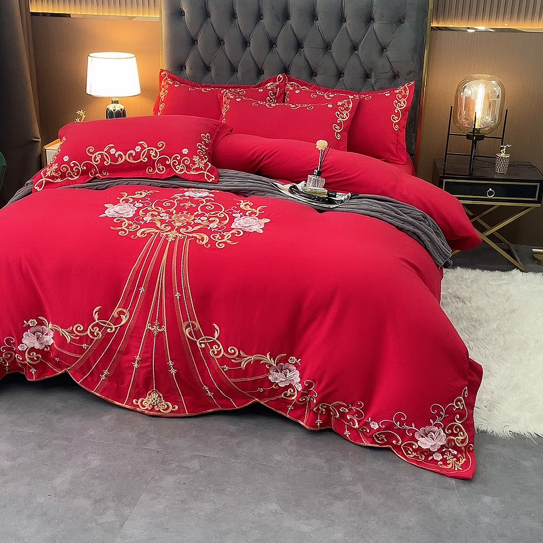 91家纺网 家纺一手货源 找家纺 （总）合欢（原天一阁） 2026新款锦棉斜纹长绒棉刺绣四件套