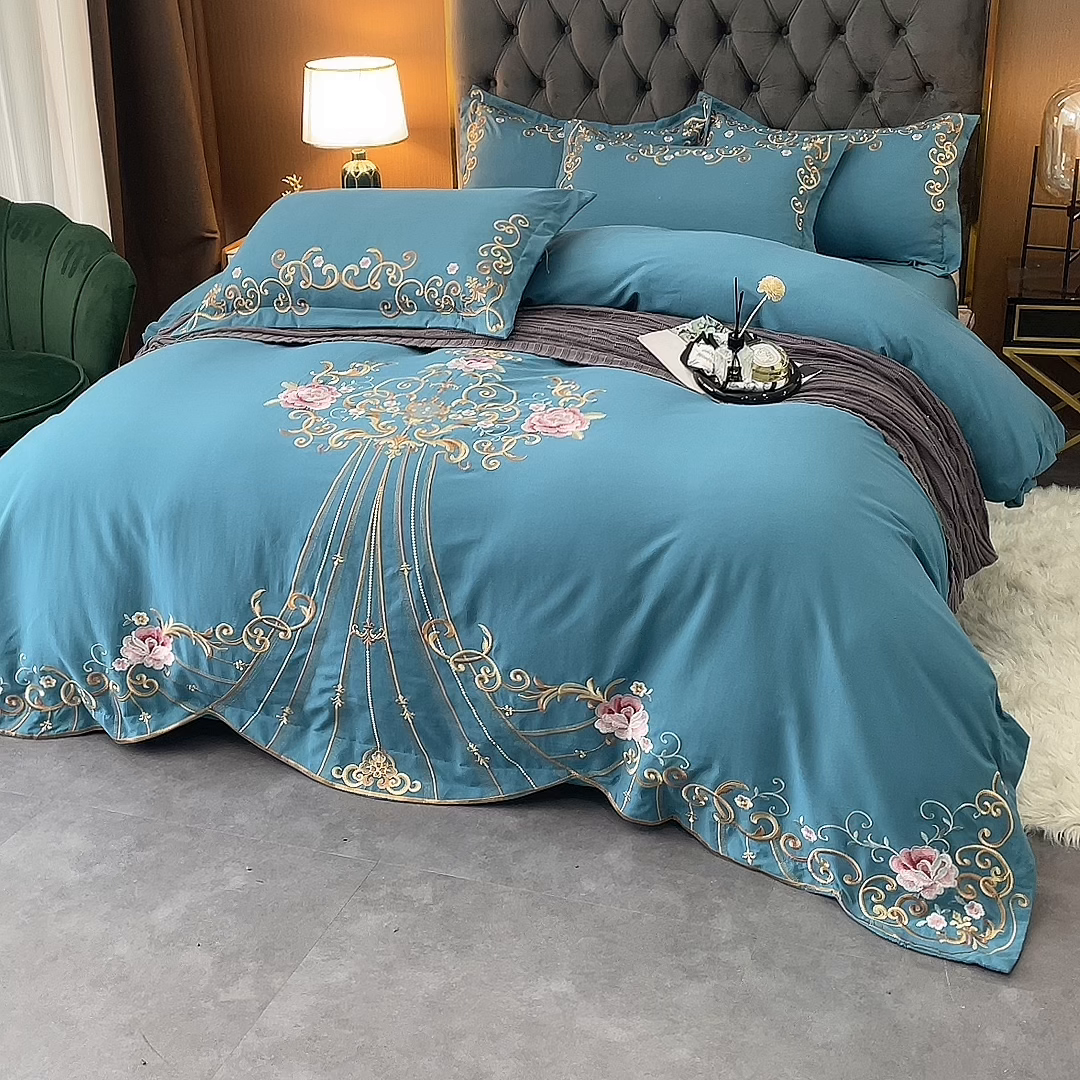 91家纺网 家纺一手货源 找家纺 合欢（原天一阁） 2026新款锦棉斜纹长绒棉刺绣四件套 丽娜-宾利兰