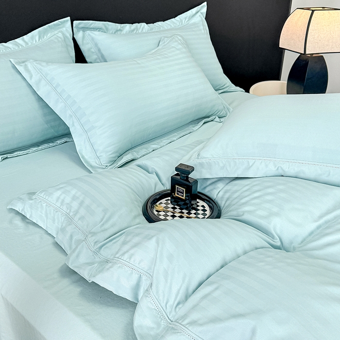 91家纺网 家纺一手货源 找家纺 合欢（原天一阁） 2026新款提花水洗棉糯糯棉四件套 玛卡-湖蓝