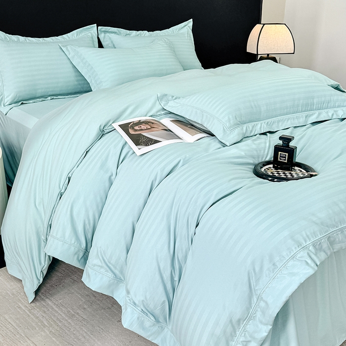 91家纺网 家纺一手货源 找家纺 合欢（原天一阁） 2026新款提花水洗棉糯糯棉四件套 玛卡-湖蓝