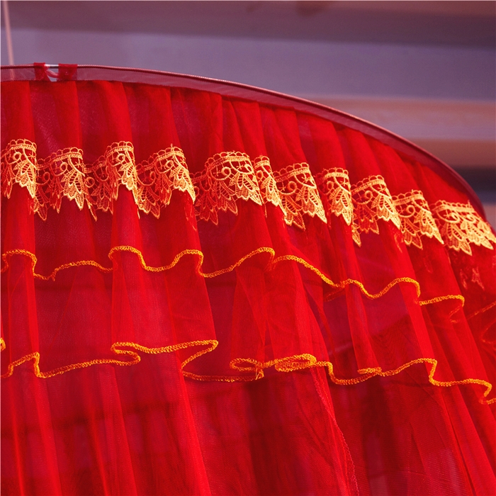 91家纺网 家纺一手货源 找家纺 （总）舞夜盛世 2026新款欧式宫廷圆顶吊顶蚊帐—刺绣款-大红
