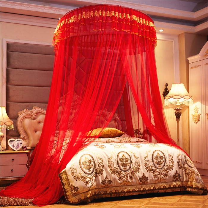 （总）舞夜盛世 2026新款欧式宫廷圆顶吊顶蚊帐—刺绣款-大红