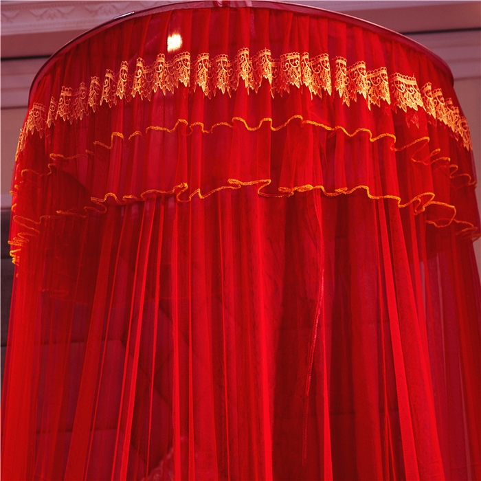 91家纺网 家纺一手货源 找家纺 （总）舞夜盛世 2026新款欧式宫廷圆顶吊顶蚊帐—刺绣款-大红