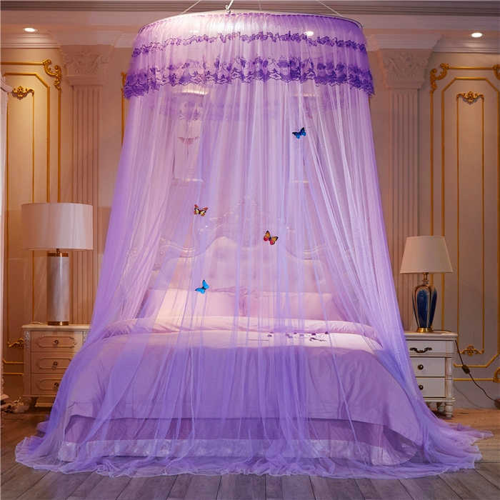 91家纺网 家纺一手货源 找家纺 舞夜盛世 2026新款直径1.2米/吊挂圆顶吊顶落地蚊帐-常年有货-D-2 D2-紫色