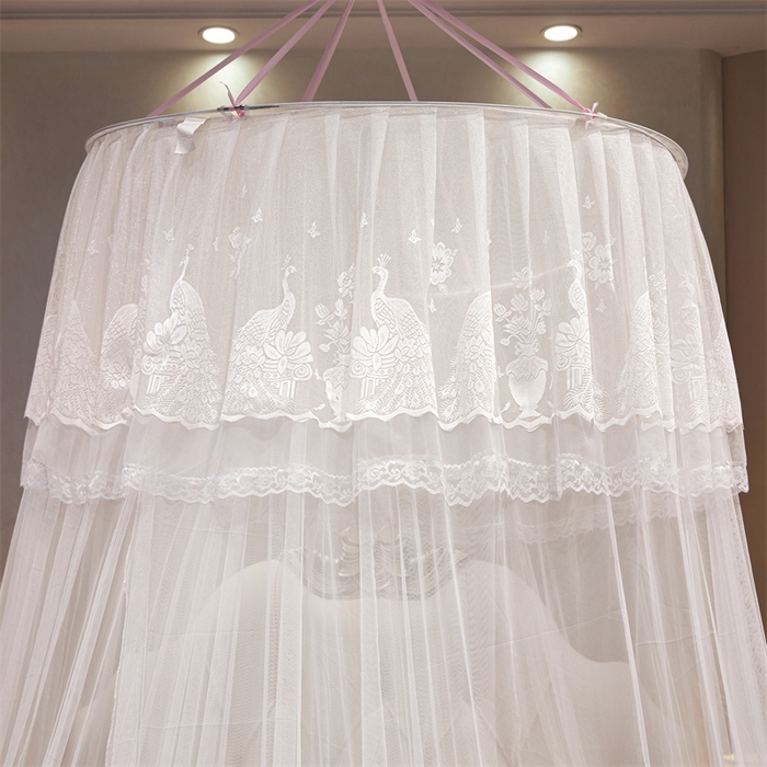 91家纺网 家纺一手货源 找家纺 舞夜盛世 2026新款圆顶吊床款唯美浪漫双层小花边蚊帐 Y-01-白色