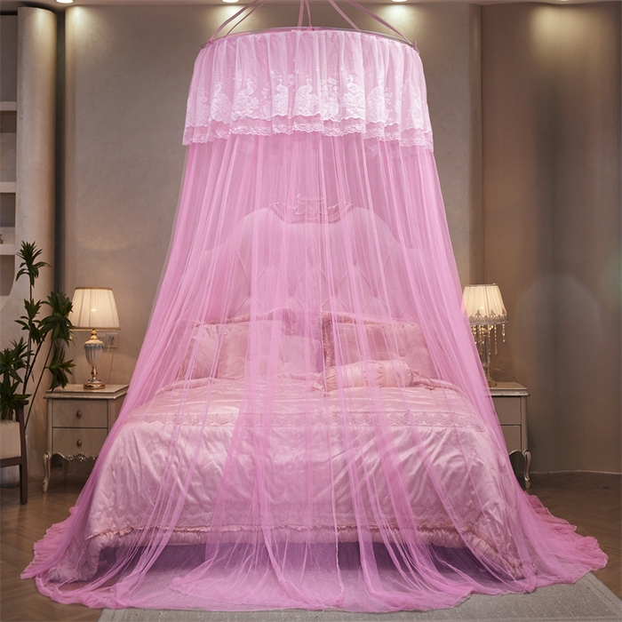 舞夜盛世 2026新款圆顶吊床款唯美浪漫双层小花边蚊帐 Y-01-粉色