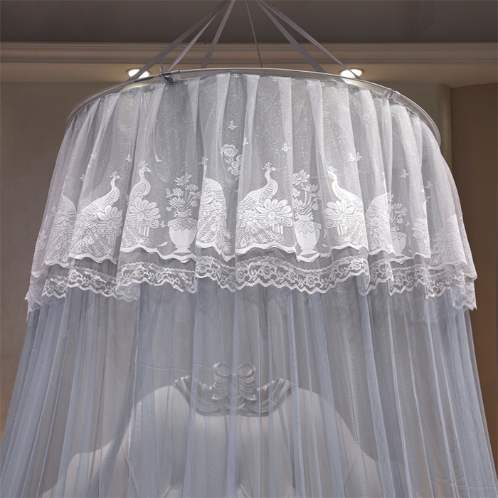 91家纺网 家纺一手货源 找家纺 舞夜盛世 2026新款圆顶吊床款唯美浪漫双层小花边蚊帐 Y-01-灰色