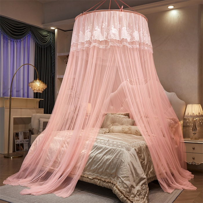 91家纺网 家纺一手货源 找家纺 舞夜盛世 2026新款圆顶吊床款唯美浪漫双层小花边蚊帐 Y-01-玉色